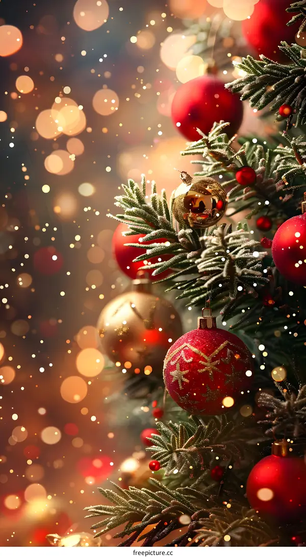 Christmas tree with red and gold ornaments