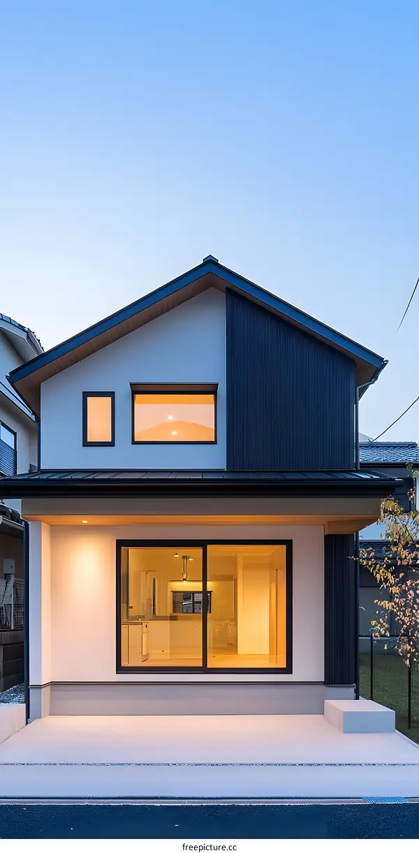Modern Home with Black and White Exterior and Large Windows