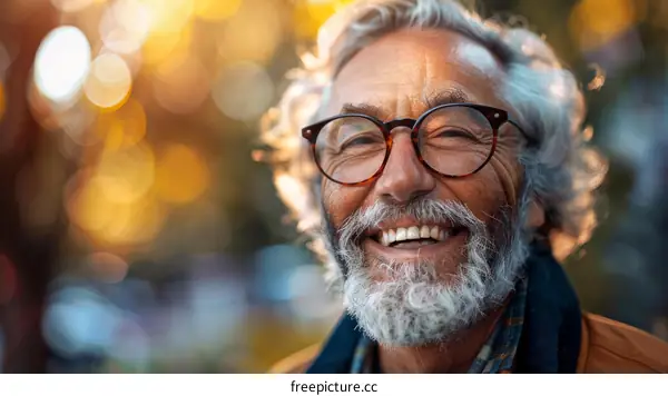 Smiling Senior Man with Glasses in Autumn