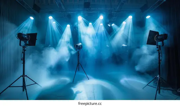 Blue spotlights and smoke on stage