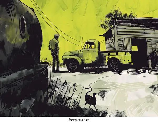 Man Standing in Front of a Truck in a Green Background