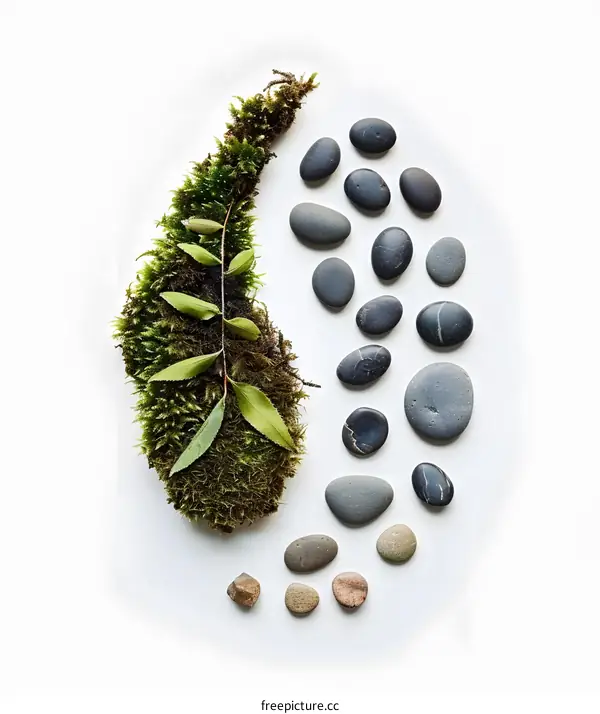 Moss and Stones on White Background