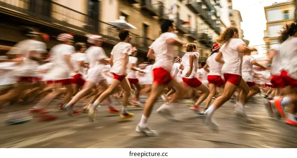 People running in a street during a festival