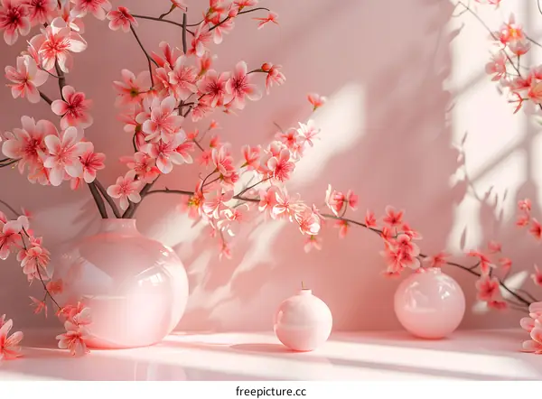Delicate Cherry Blossoms in Elegant Pink Vase