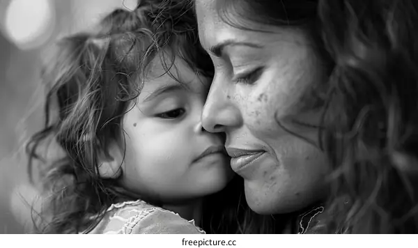 black and white portrait of a mother and her child