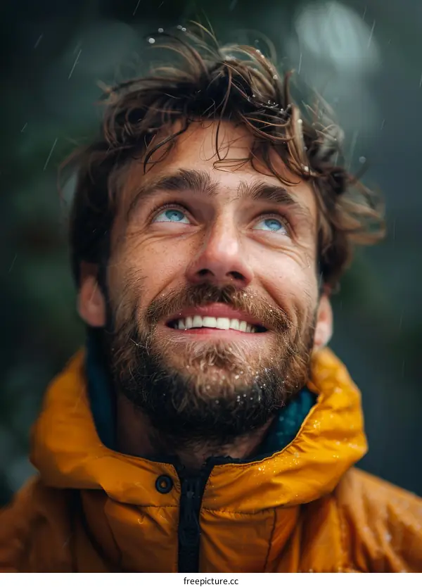 Man in the Rain Enjoying the Moment