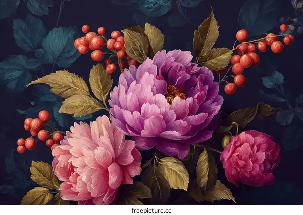 Floral Bouquet Illustration in Dark Tones