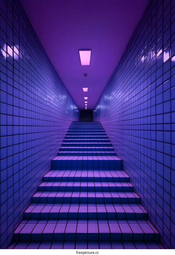 Purple Tiled Staircase in a Tunnel