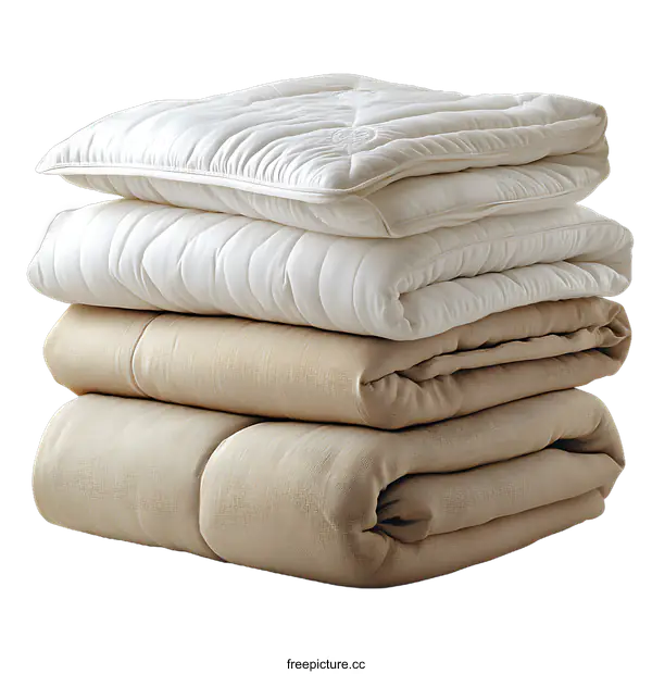 [Transparent Background PNG]Stacked Soft Blankets and Comforters