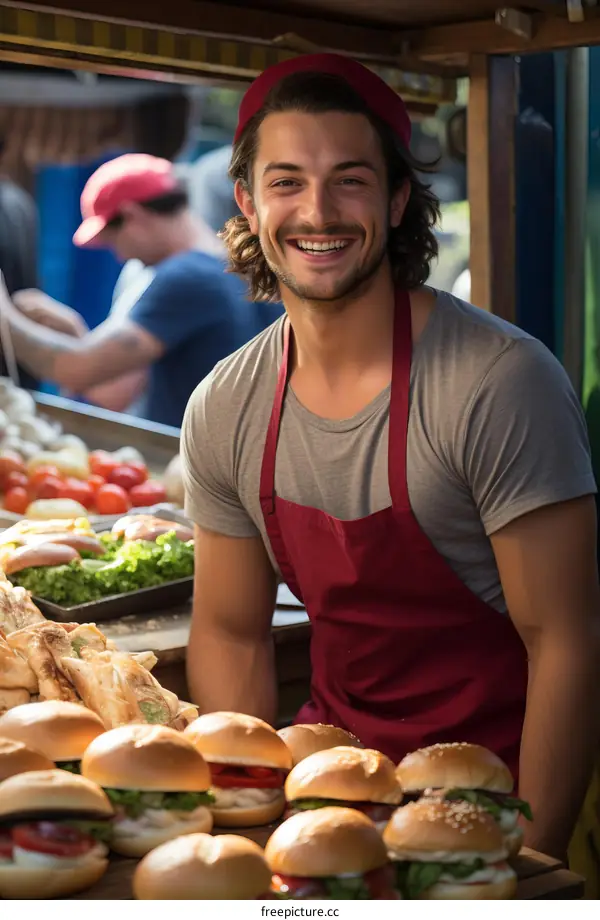Portrait of a male street food vendor smiling