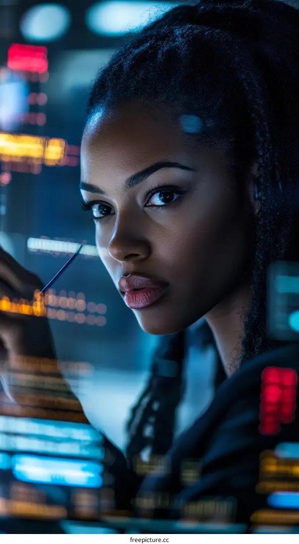 Focused Black Woman Working on Digital Interface