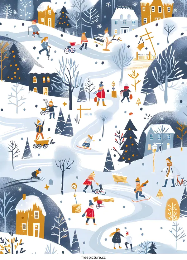 Winter Scene With People Having Fun