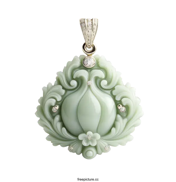 [Transparent Background PNG]Exquisite Light Green Carved Pendant