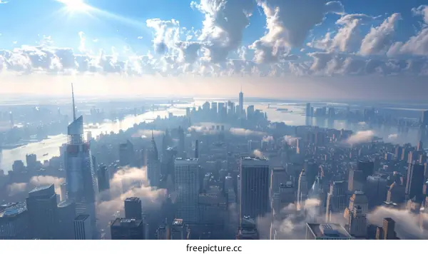 Iconic NYC Skyline with Clouds