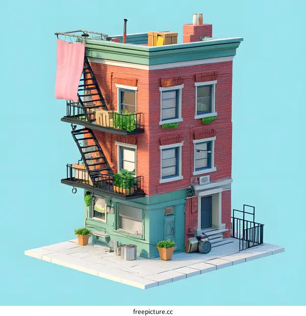 Red Brick Building with Fire Escape and Balcony