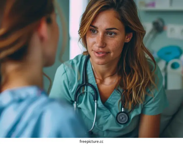 Close-up of a female doctor talking to a patient