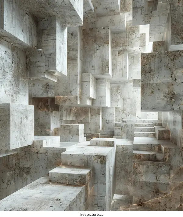 3D Rendering of a Concrete Structure with a Maze-Like Design