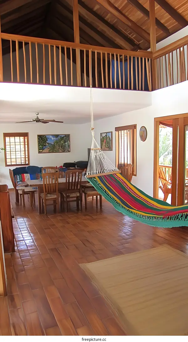 Tropical Home Interior with Hammock