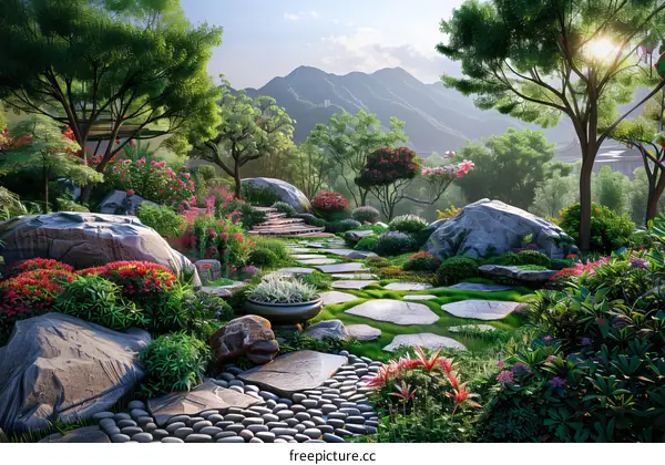 Fantasy Mountain Landscape with Lake and Forest