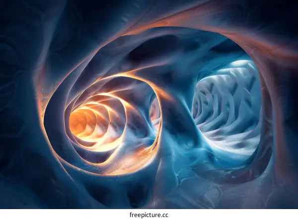 Blue and Orange Glowing Abstract Cave Rendering