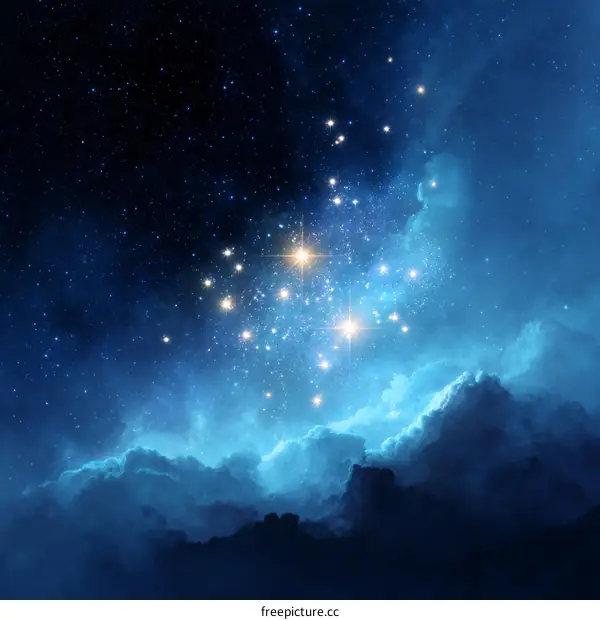 Starry Night Sky Over Nebula