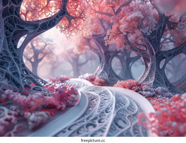 Fractal Forest Pathway of Pink and Gray