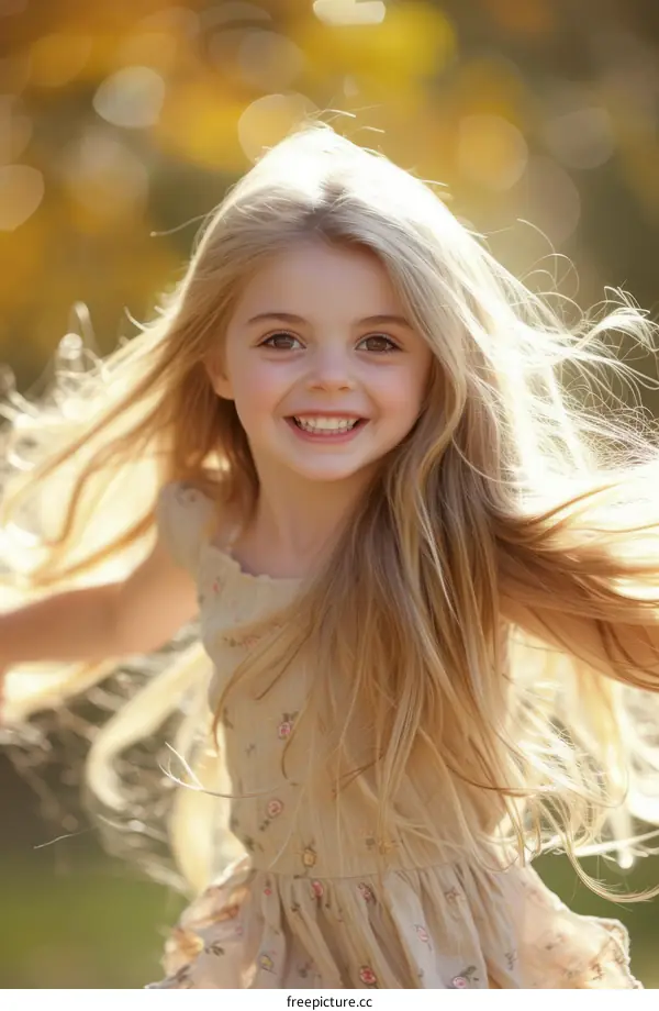 Little girl with long blond hair smiling