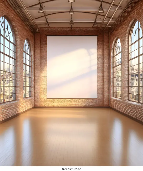 Empty Loft Space with Large Blank Canvas and City View
