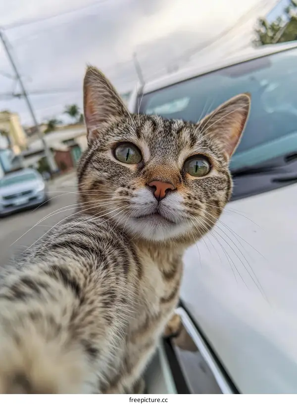 Cute Tabby Cat Posing Close Up