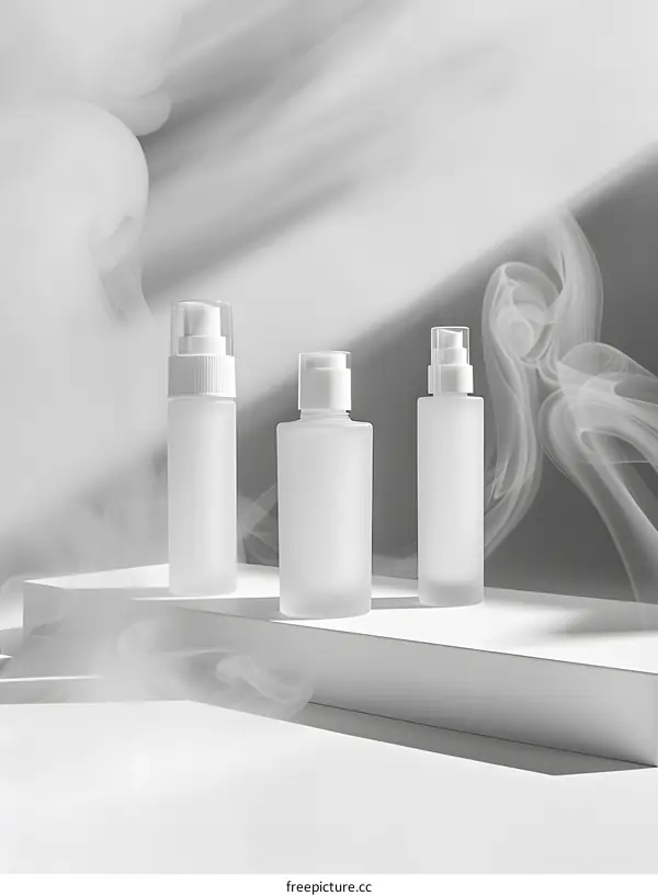 Minimalist Beauty Product Display with Frosted Bottles