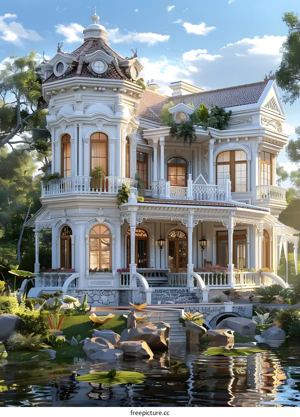 European-style villa with a beautiful lake view