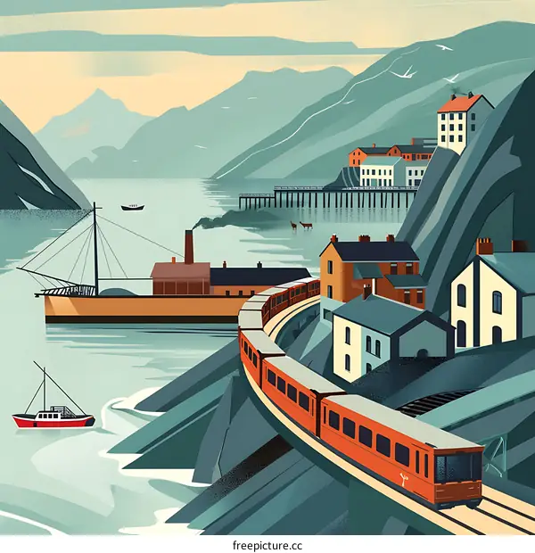 Train Journey Through Coastal Mountain Town