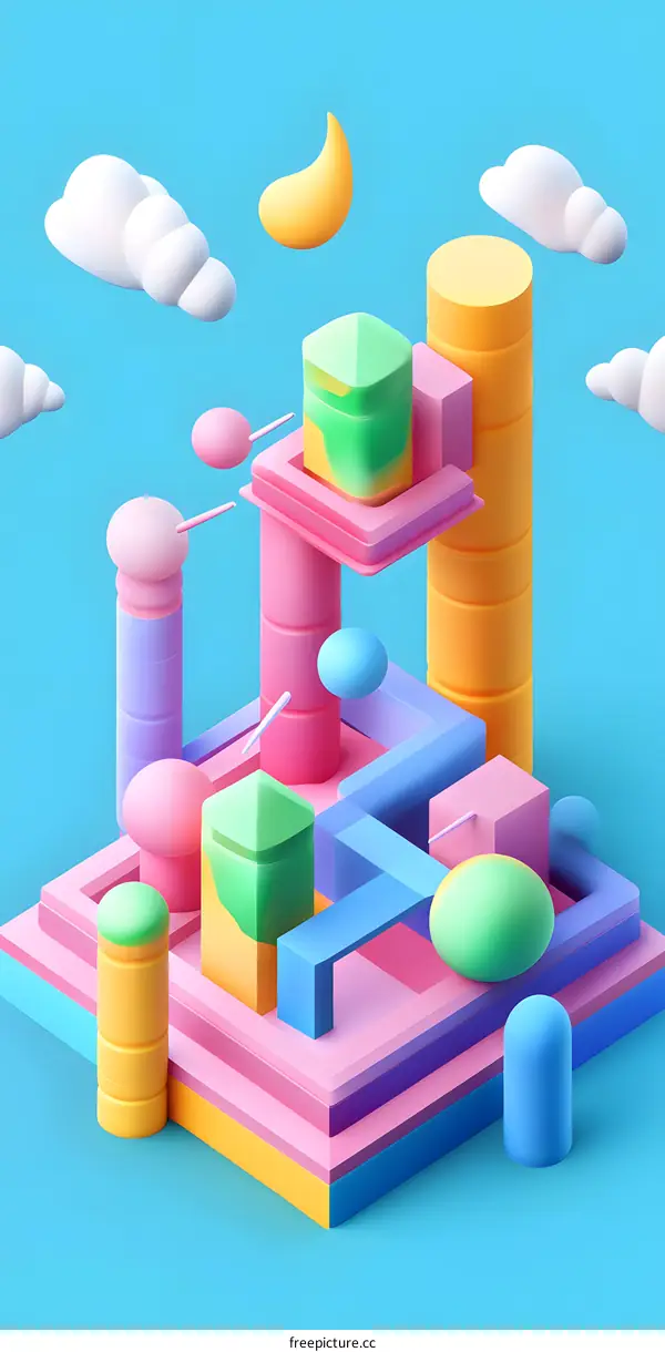 Abstract 3D Colorful Geometric Shapes Illustration with Blue Background