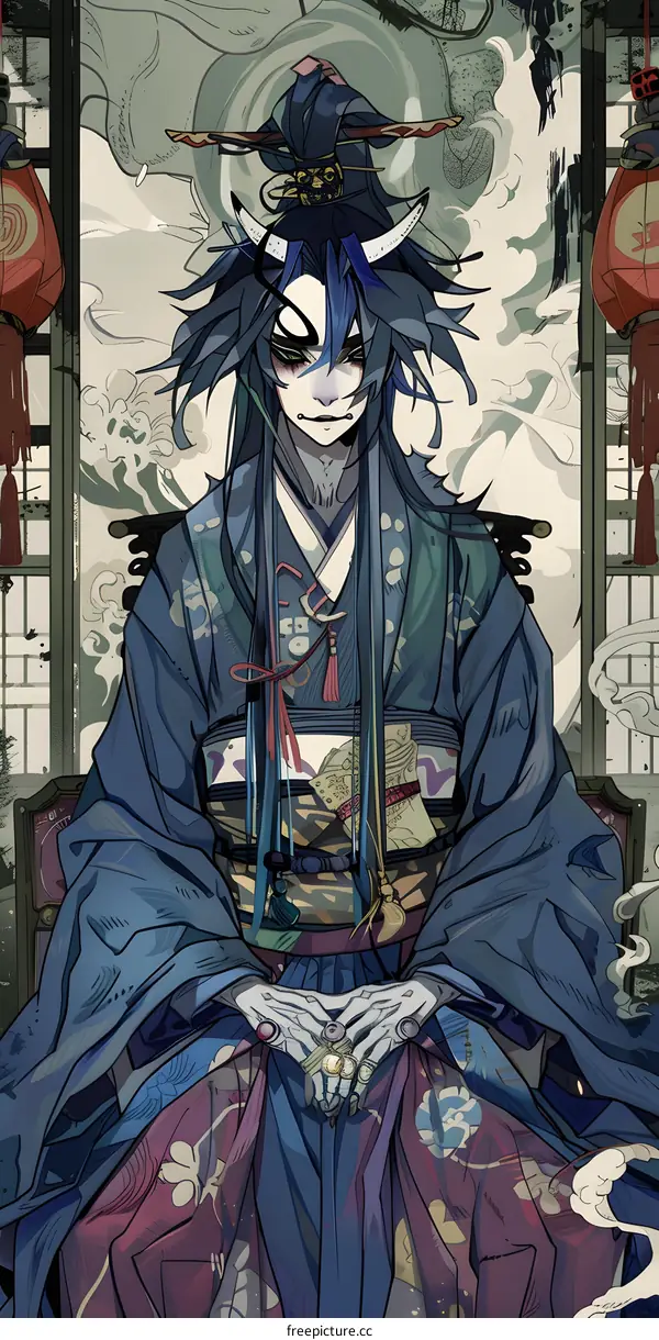 Japanese Demon Man Wearing Kimono Illustration