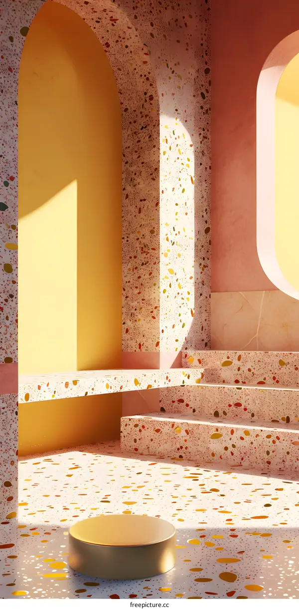 Golden Cylinder on Terrazzo Floor in a Minimalist Room