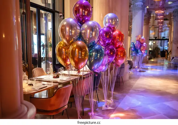Colorful Balloons Decorated Restaurant Interior