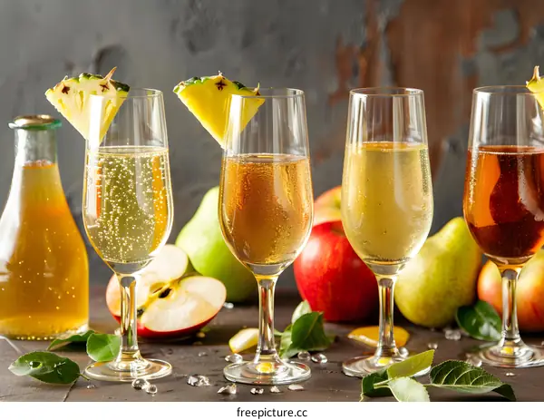 Sparkling Apple Cider with Pineapple Garnish and Fruit