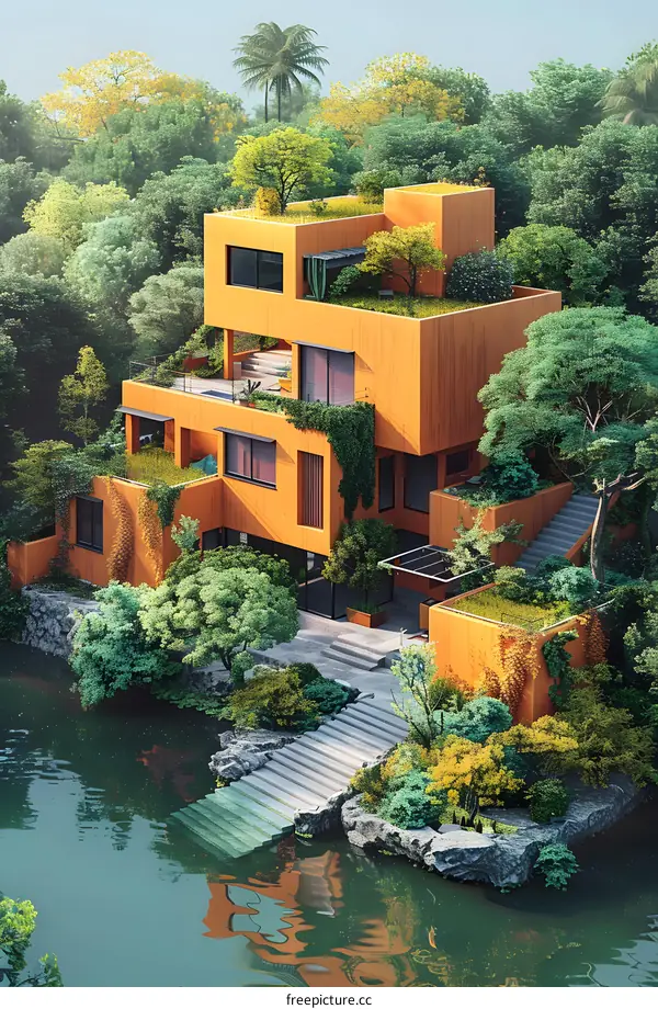 Modern House with Green Roofs in a Tropical Setting