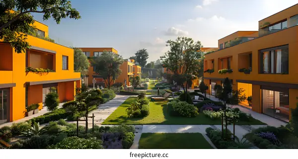 Modern Apartment Complex with Lush Courtyard