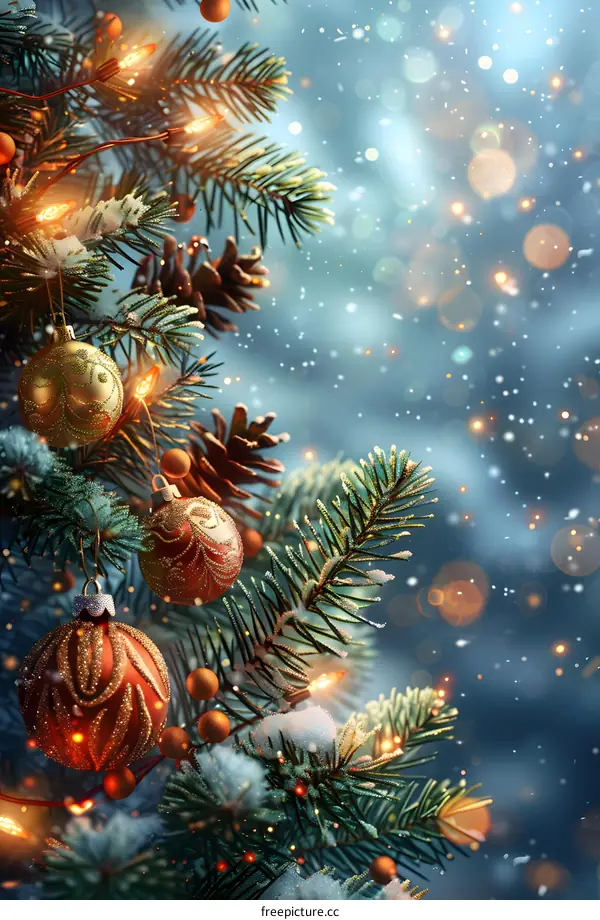 Christmas tree decorations are shining