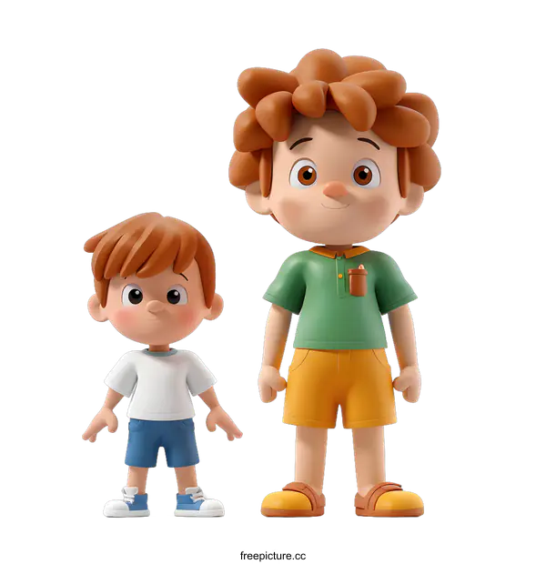 [Transparent Background PNG]Cute Cartoon Illustration of Two Boys Standing Together