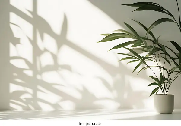 Green Plant Leaves Shadows On White Wall Background