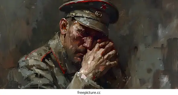 Soviet Soldier in Thoughtful Pose