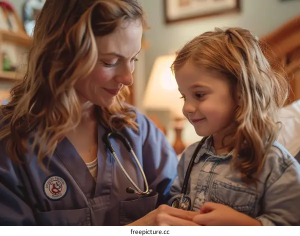 Little girl getting a checkup from a smiling female doctor