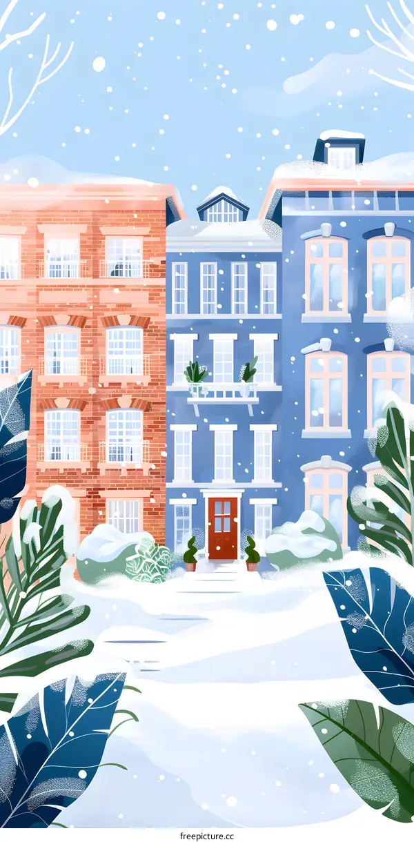 Snowy Day in the City Illustration