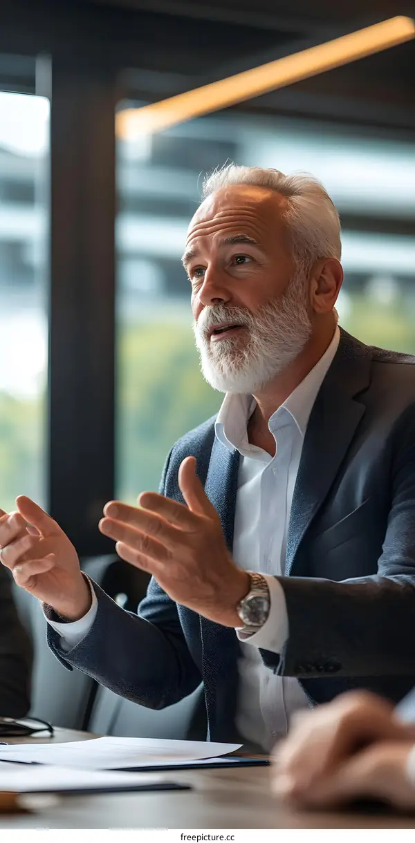 Senior Businessman Presenting Ideas During a Meeting