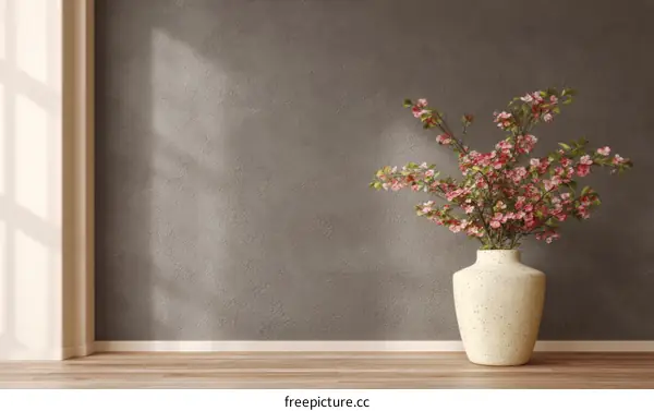 Modern Minimalist Interior with Pink Flowers