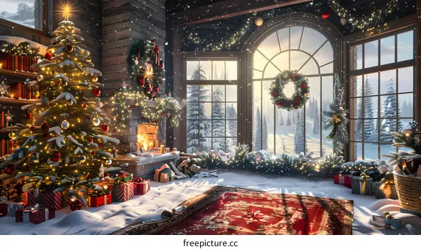 Christmas tree by the fireplace