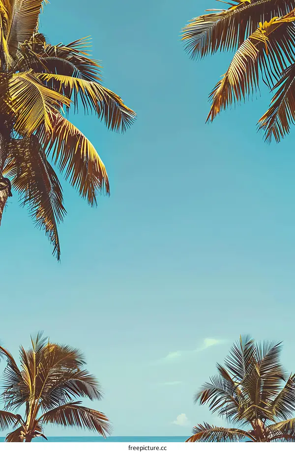 Tropical Palm Trees with Blue Sky and Ocean Background