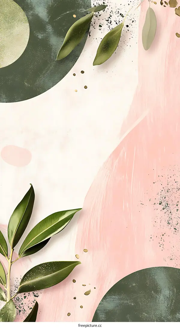 Abstract Green and Pink Background with Leaves